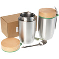 Edelstahl Lunchbox doppelwandig isoliert 0,5 l mit FSC® Holzdeckel und Löffel | individuell personalisiert